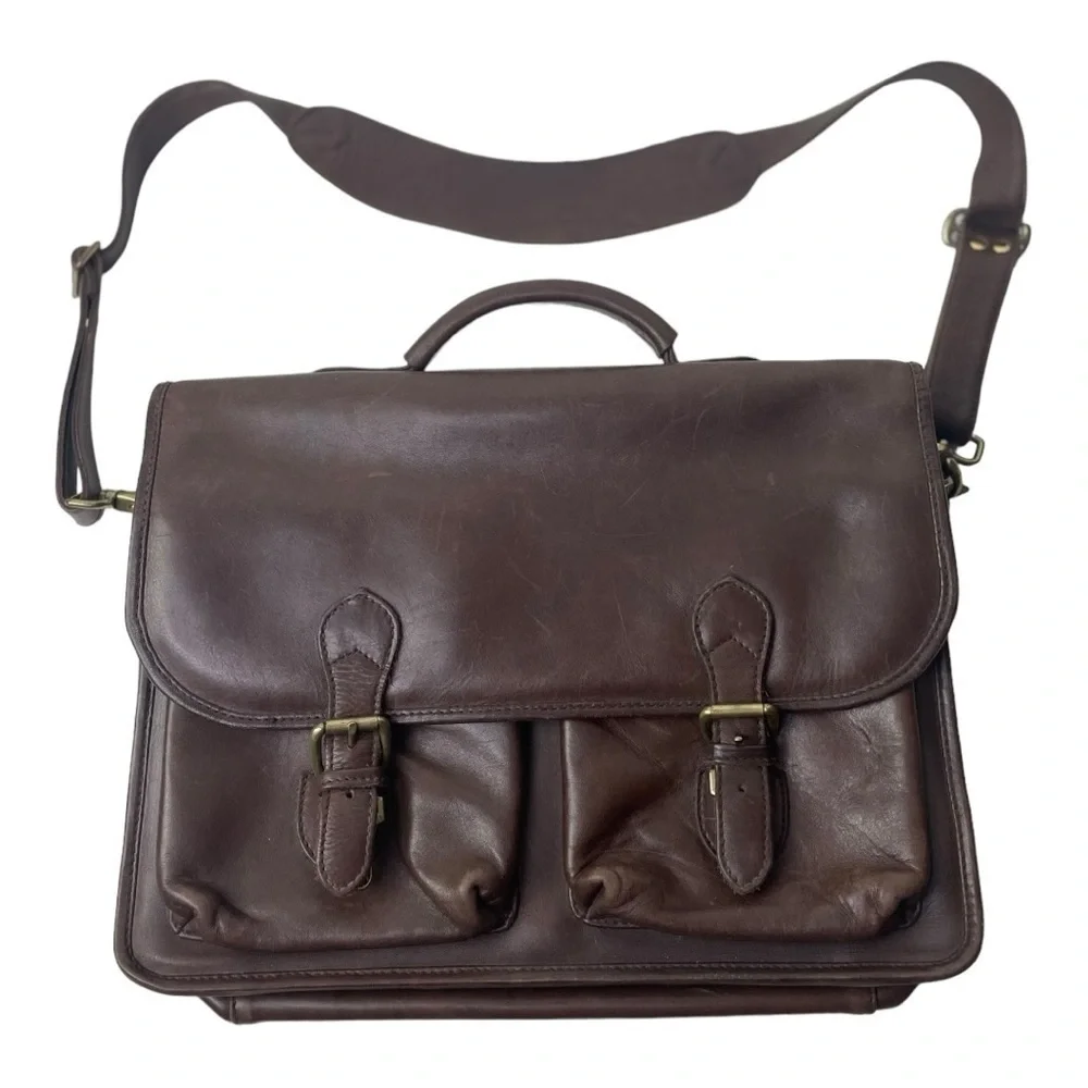 Ellington Leather Goods Brown Leather Briefcase With Shoulder Strap